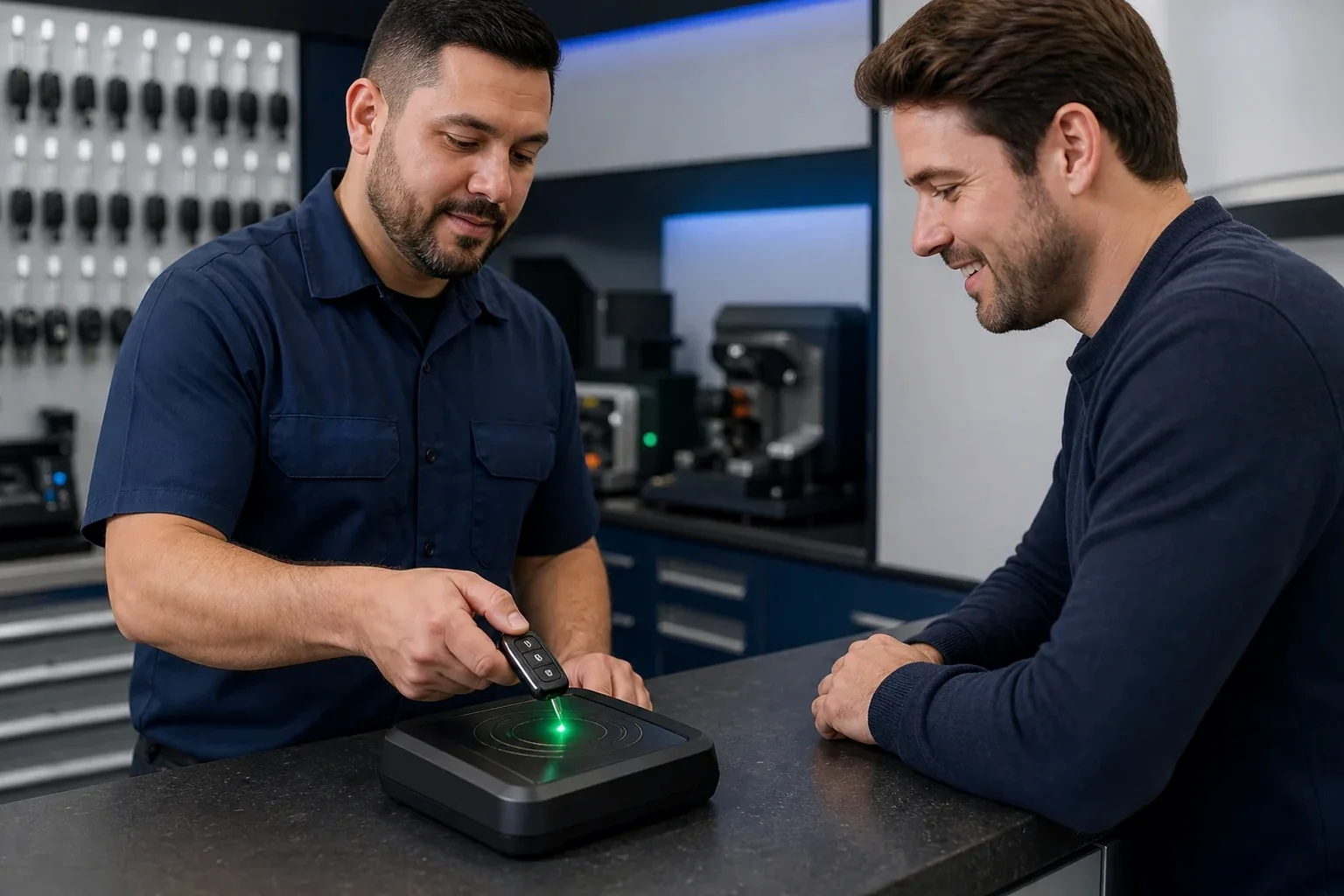 Chaveiro em Itaperuna programando um controle remoto.