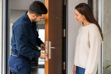 Chaveiro em Itaperuna utilizando ferramentas para abrir uma porta.